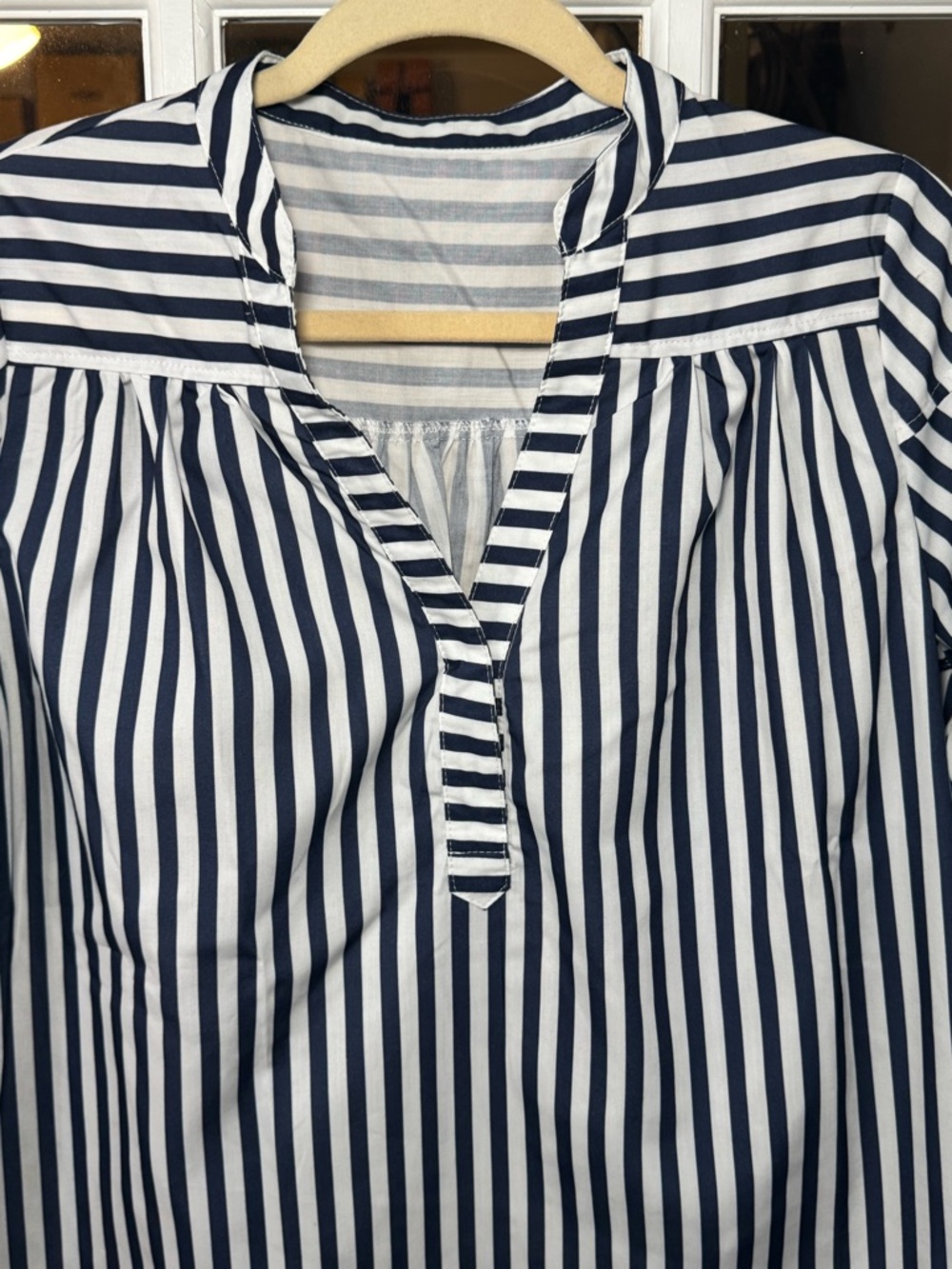 Anthropologie Darcey Navy and White Striped V‑Neck Popover Blouse - Picture 3 of 7